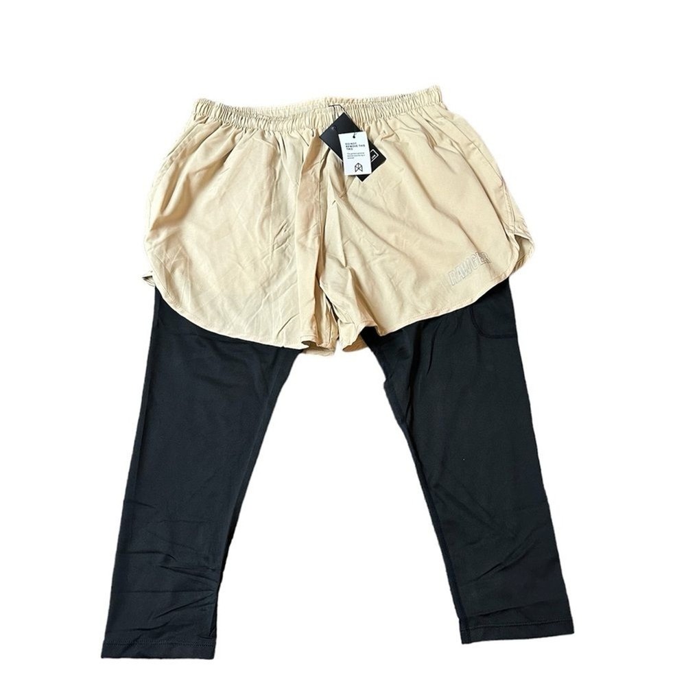 Rawgear‎ NWT Large compression leggings with attached shorts black tan workout